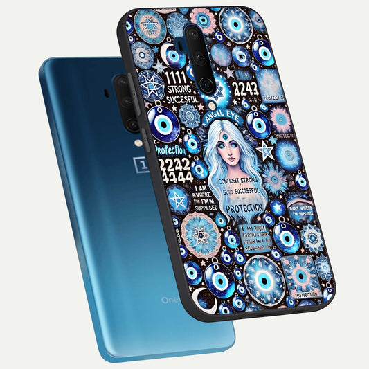 Angel Aura Shield phone case For OnePlus 7T Pro showing premium glass back cover with detailed artwork
