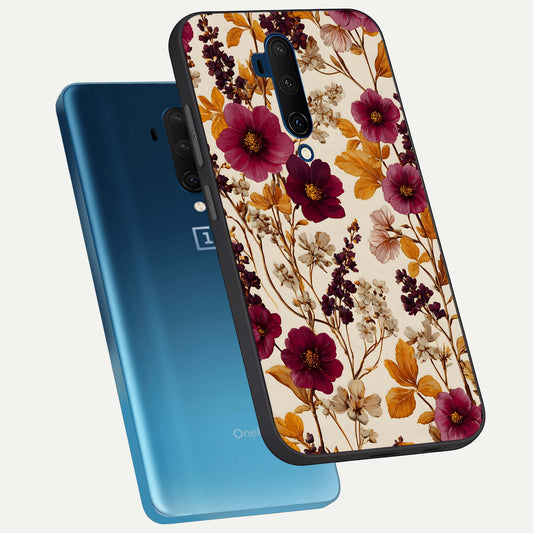 Autumn Wine Bloom phone case For OnePlus 7T Pro showing premium glass back cover with detailed artwork