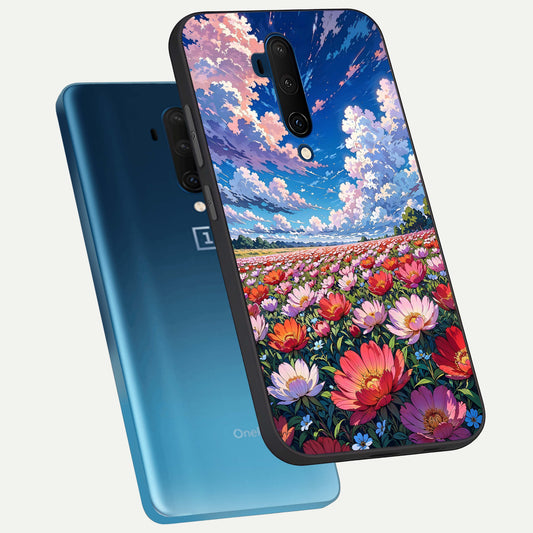 Blossom Sky Field phone case For OnePlus 7T Pro showing premium glass back cover with detailed artwork