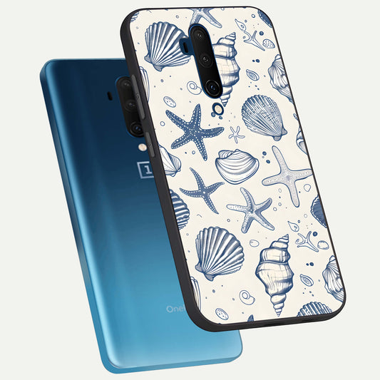 Blue Ocean Outline phone case For OnePlus 7T Pro showing premium glass back cover with detailed artwork