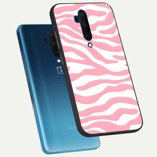 Blush Zebra Flow phone case For OnePlus 7T Pro showing premium glass back cover with detailed artwork