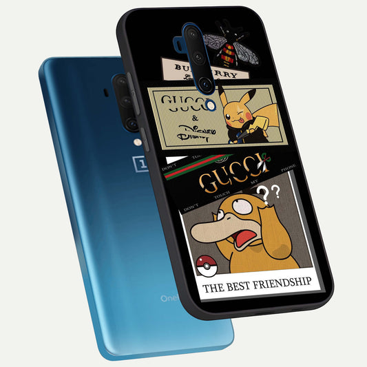 Cartoon Brand Play Mashup phone case For OnePlus 7T Pro showing premium glass back cover with detailed artwork