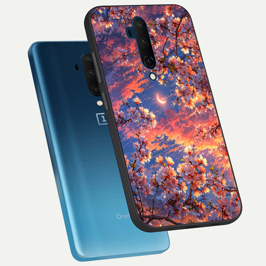 Celestial Sakura Sunset phone case For OnePlus 7T Pro showing premium glass back cover with detailed artwork