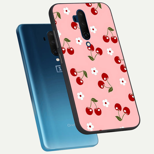 Cherry Love Mood phone case For OnePlus 7T Pro showing premium glass back cover with detailed artwork