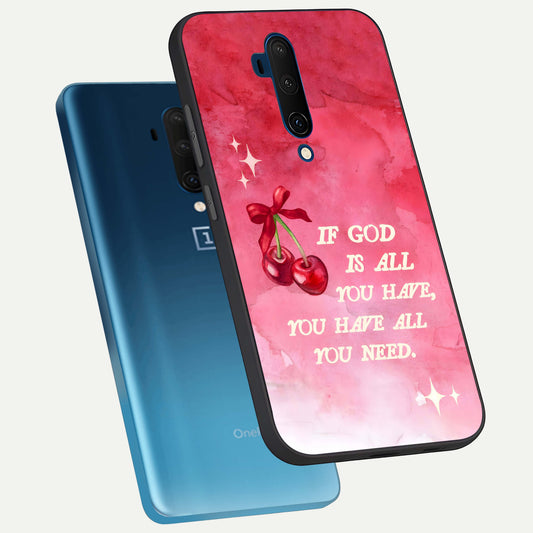 Cherry Quote phone case For OnePlus 7T Pro showing premium glass back cover with detailed artwork