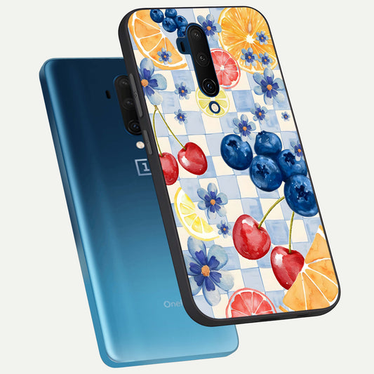 Citrus Bloom Joy phone case For OnePlus 7T Pro showing premium glass back cover with detailed artwork