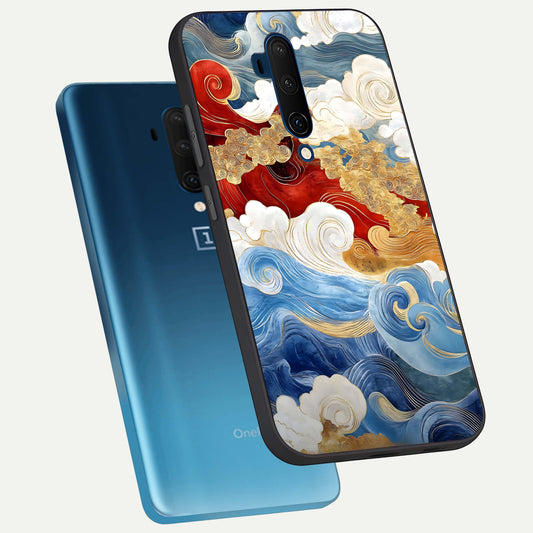 Colored Waves phone case For OnePlus 7T Pro showing premium glass back cover with detailed artwork