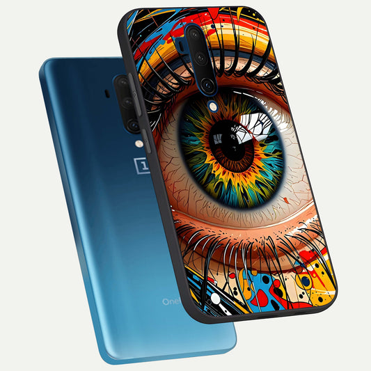 Colorful Eye phone case For OnePlus 7T Pro showing premium glass back cover with detailed artwork