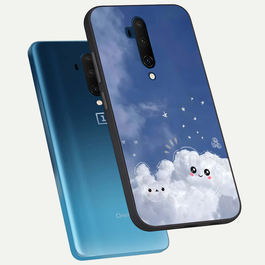 Cute Blossom Cloud phone case For OnePlus 7T Pro showing premium glass back cover with detailed artwork