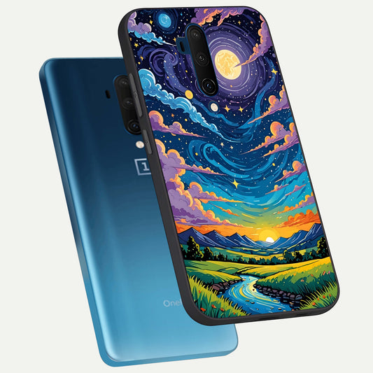 Dreamy Night Landscape phone case For OnePlus 7T Pro showing premium glass back cover with detailed artwork
