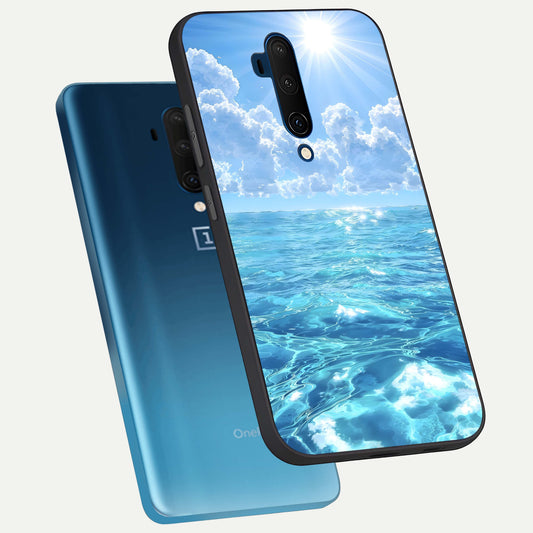 Endless Ocean Horizon phone case For OnePlus 7T Pro showing premium glass back cover with detailed artwork