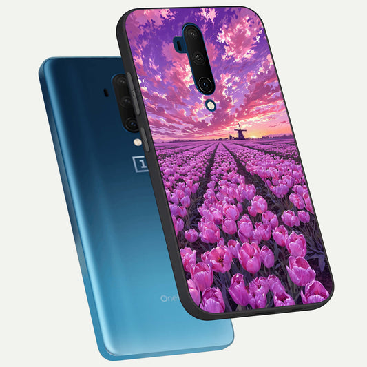 Lavender Dream Skies phone case For OnePlus 7T Pro showing premium glass back cover with detailed artwork