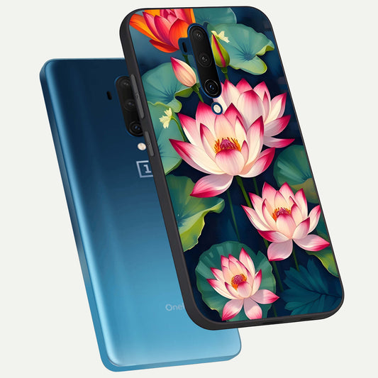 Lotus Dream Serenity phone case For OnePlus 7T Pro showing premium glass back cover with detailed artwork
