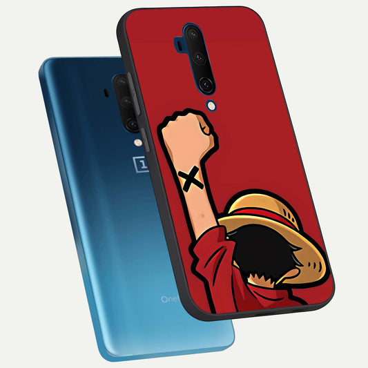 Luffy X Spirit phone case For OnePlus 7T Pro showing premium glass back cover with detailed artwork