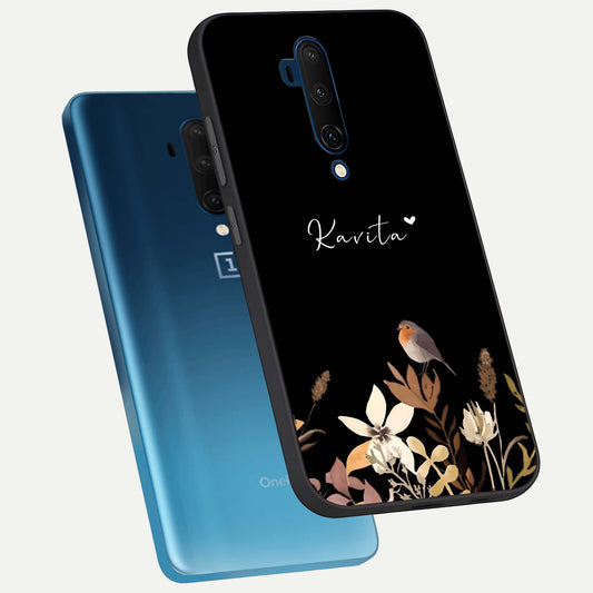 Quiet Garden Tune Custom Name phone case For OnePlus 7T Pro showing premium glass back cover with detailed artwork