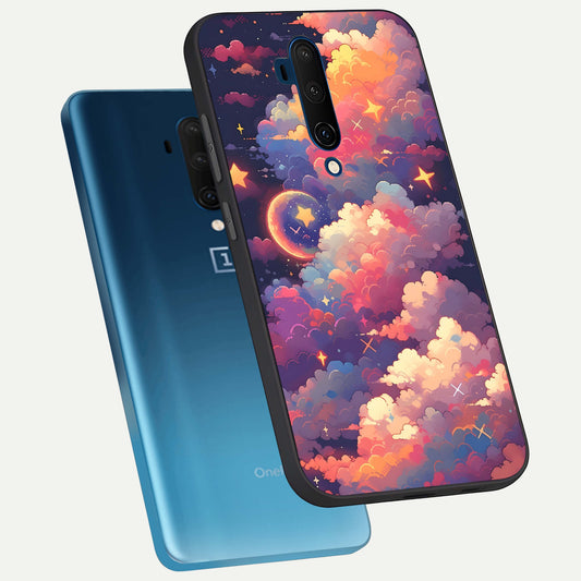 Starlit Dream Clouds phone case For OnePlus 7T Pro showing premium glass back cover with detailed artwork