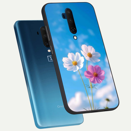 Tripple Flowers With Sky phone case For OnePlus 7T Pro showing premium glass back cover with detailed artwork