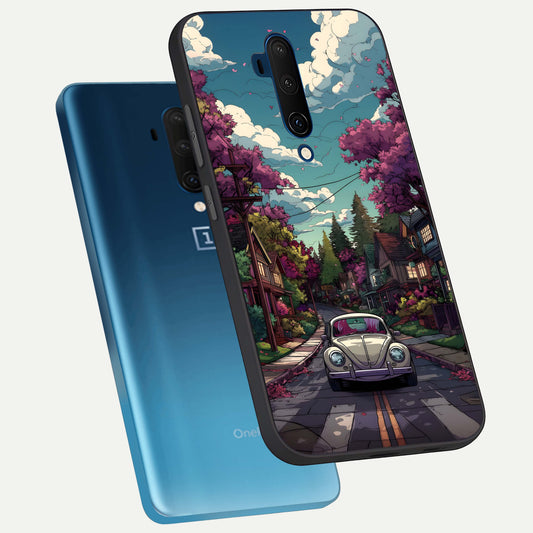 Vintage Street Drive phone case For OnePlus 7T Pro showing premium glass back cover with detailed artwork