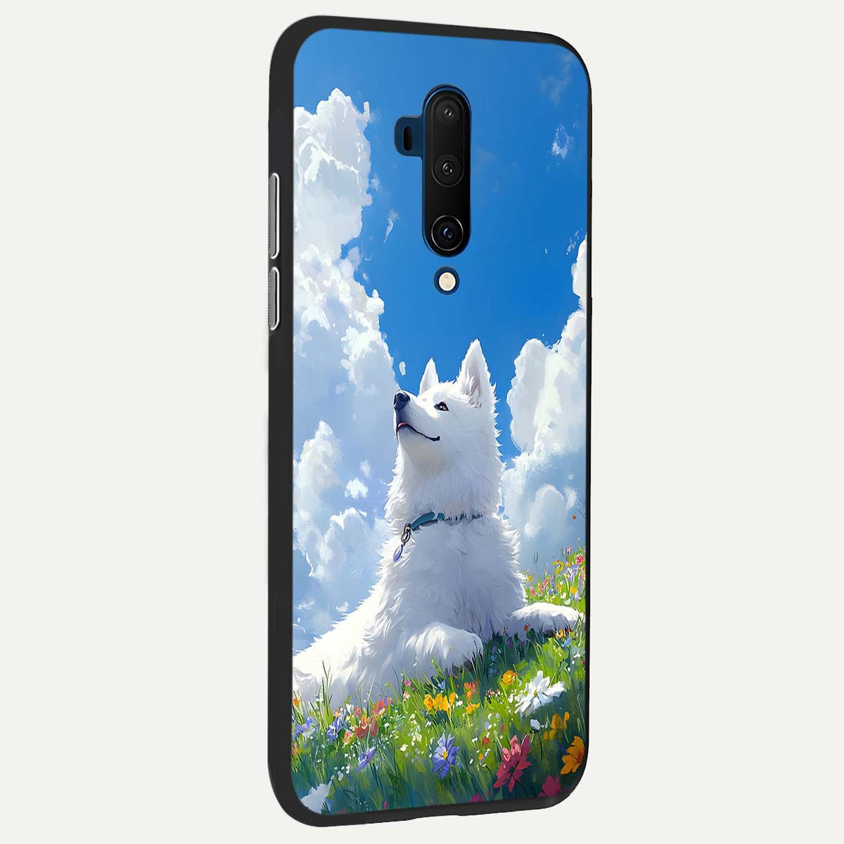 Blissful Cloud Pup back cover For OnePlus 7T Pro slim fit glass case with vibrant aesthetic design