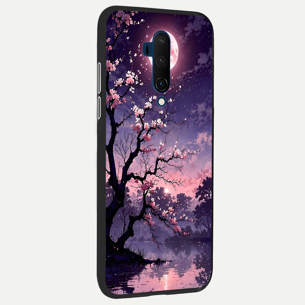 Blossom Pink Moon back cover For OnePlus 7T Pro slim fit glass case with vibrant aesthetic design
