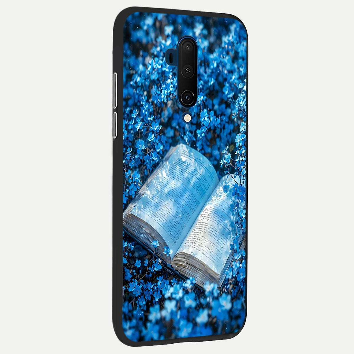 Blue Bloom Tales back cover For OnePlus 7T Pro slim fit glass case with vibrant aesthetic design