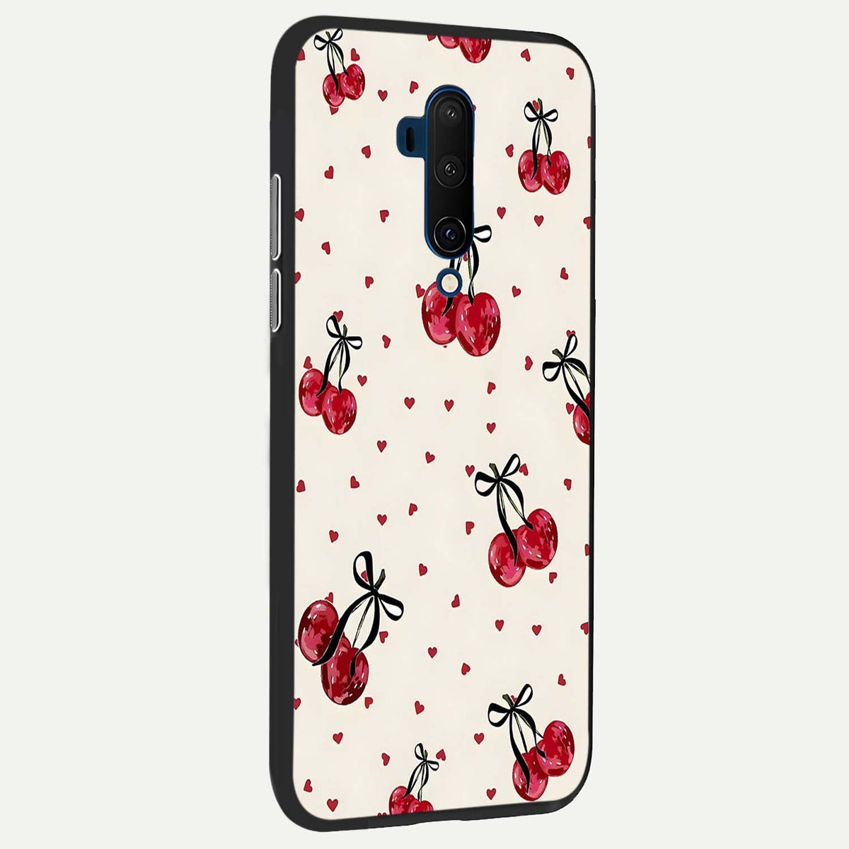 Cherry Heart Bow back cover For OnePlus 7T Pro slim fit glass case with vibrant aesthetic design