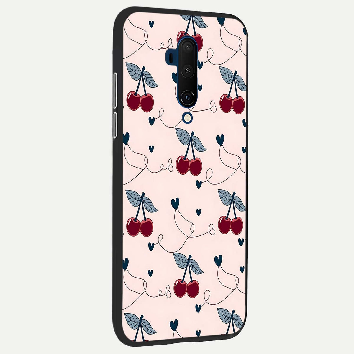 Cherry Heart Line back cover For OnePlus 7T Pro slim fit glass case with vibrant aesthetic design