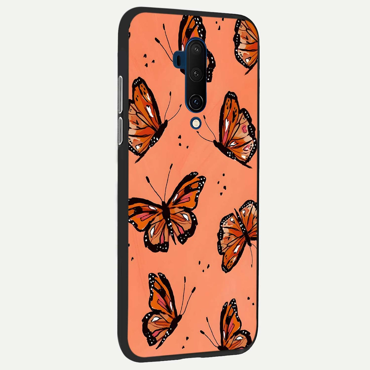 Coral Wing Butterfly back cover For OnePlus 7T Pro slim fit glass case with vibrant aesthetic design