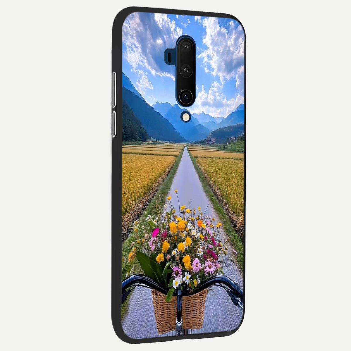 Golden Field Journey back cover For OnePlus 7T Pro slim fit glass case with vibrant aesthetic design