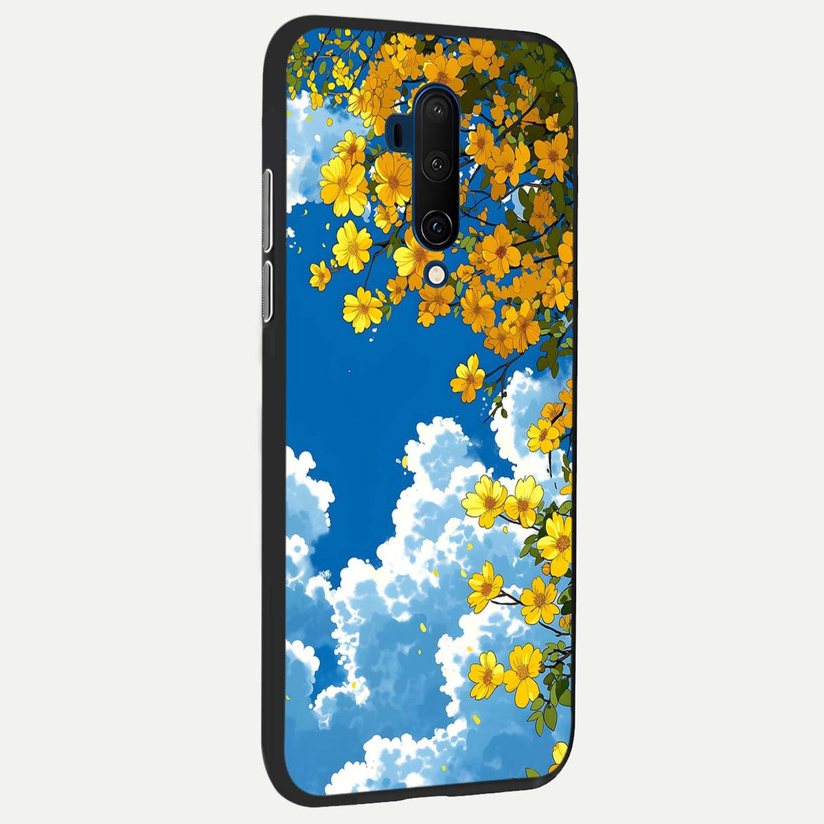 Golden Petal Sky back cover For OnePlus 7T Pro slim fit glass case with vibrant aesthetic design