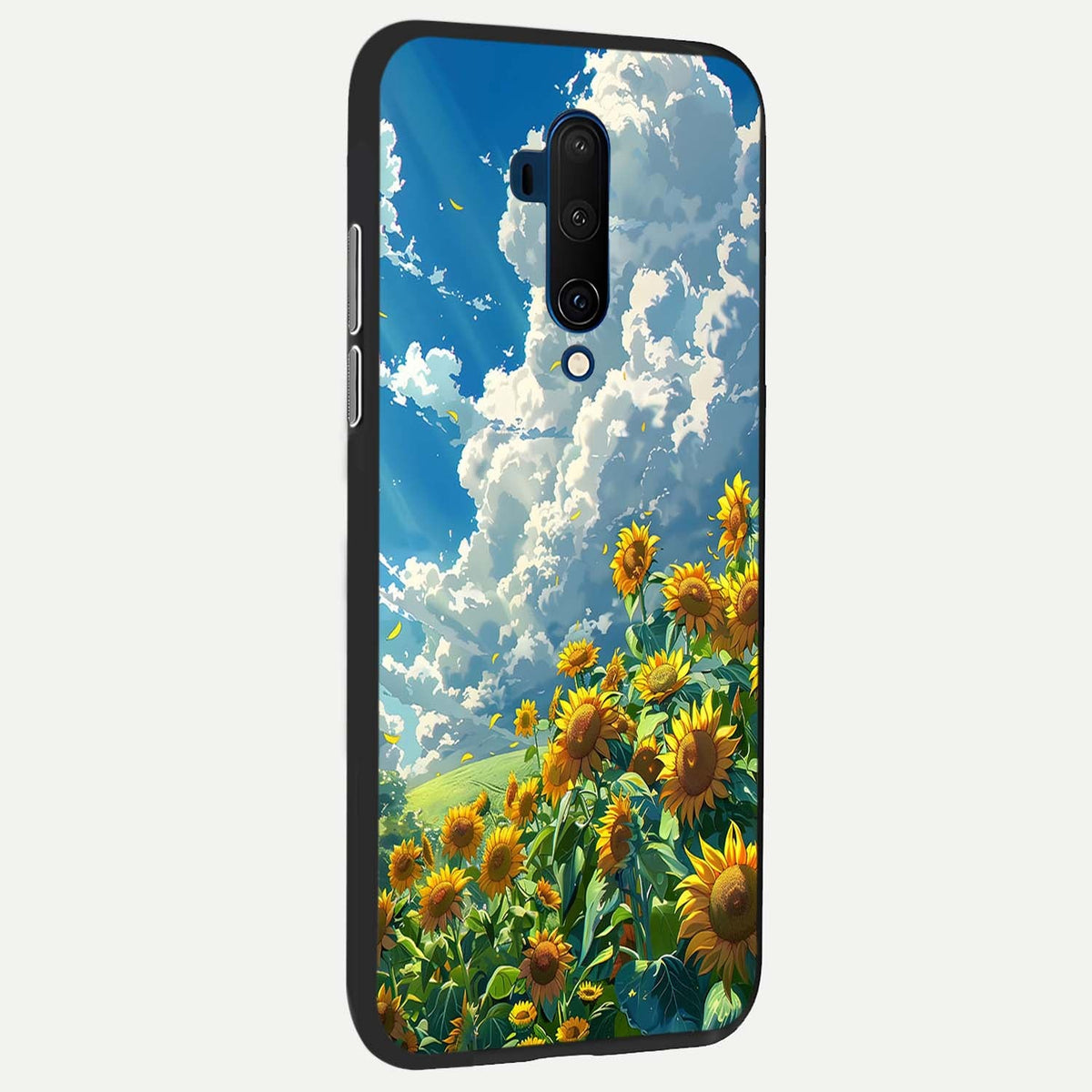 Golden Sun Glory back cover For OnePlus 7T Pro slim fit glass case with vibrant aesthetic design