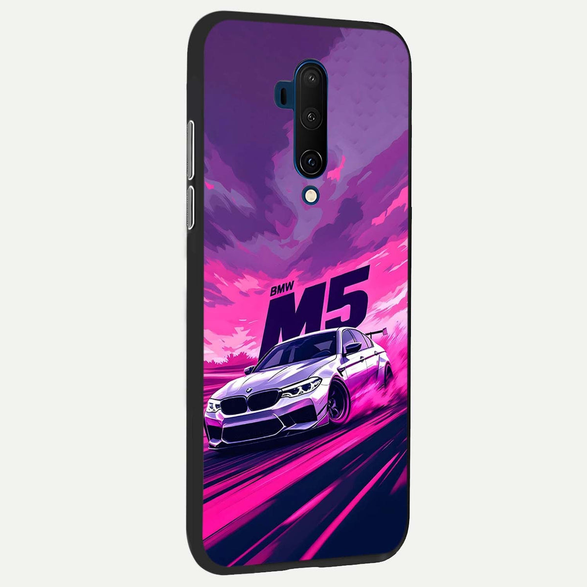 MS Neon Car back cover For OnePlus 7T Pro slim fit glass case with vibrant aesthetic design