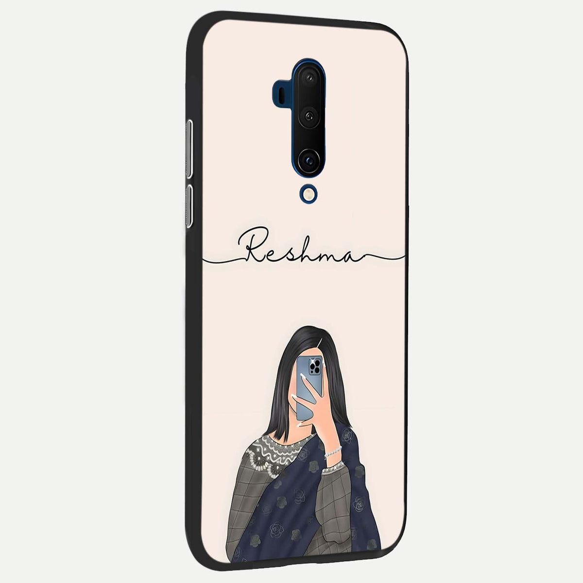Mirror Mood Muse With Custom Name back cover For OnePlus 7T Pro slim fit glass case with vibrant aesthetic design