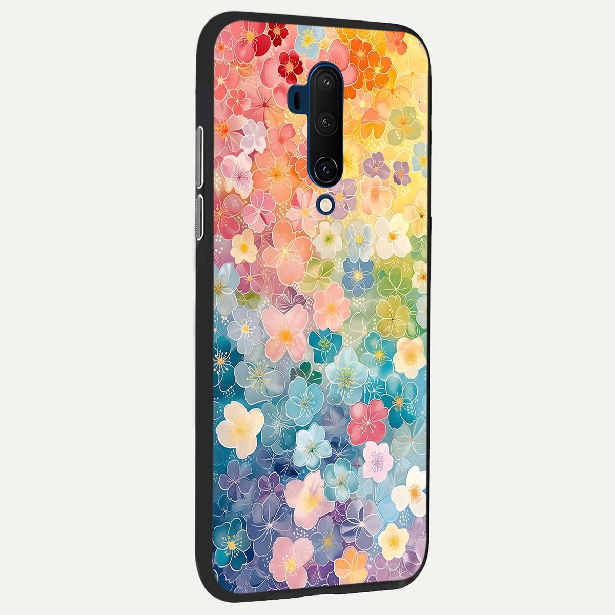 Rainbow Blossom Burst back cover For OnePlus 7T Pro slim fit glass case with vibrant aesthetic design