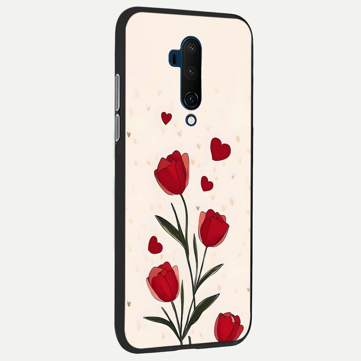 Tulip With Heart back cover For OnePlus 7T Pro slim fit glass case with vibrant aesthetic design