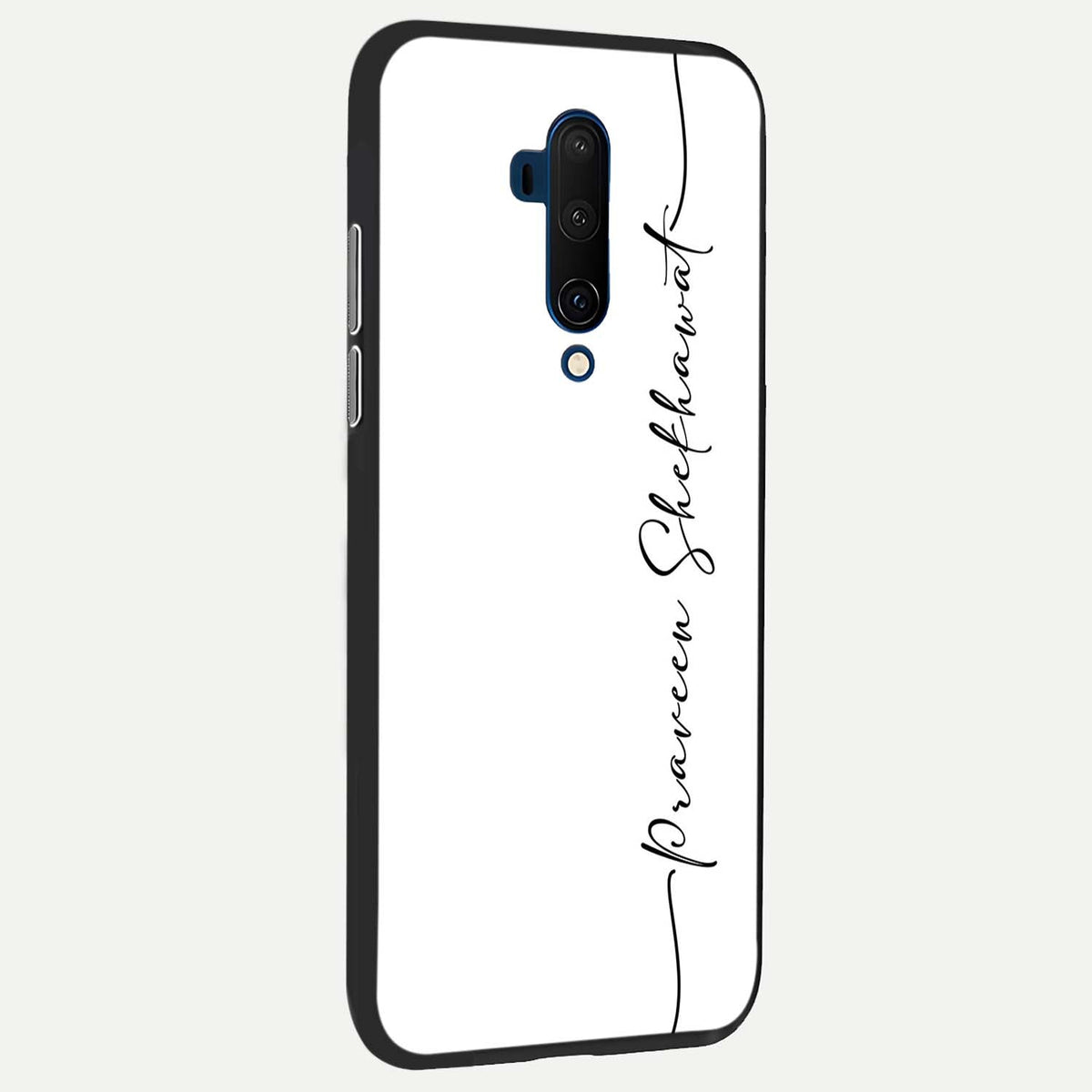 White Tune Custom Name back cover For OnePlus 7T Pro slim fit personalized glass case with aesthetic design