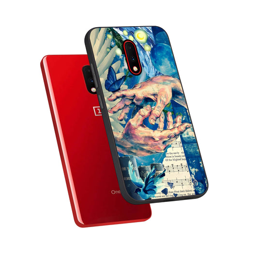 Aesthetic Divider phone case For OnePlus 7 showing premium glass back cover with detailed artwork