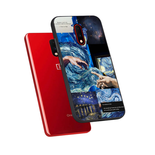 Aesthetic Vando Hands phone case For OnePlus 7 showing premium glass back cover with detailed artwork