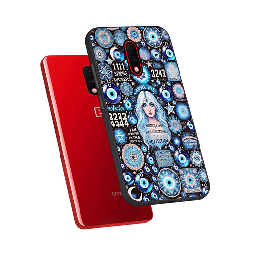 Angel Aura Shield phone case For OnePlus 7 showing premium glass back cover with detailed artwork