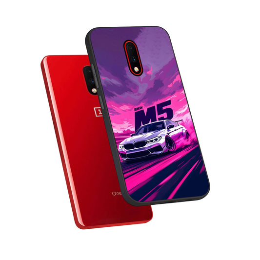 MS Neon Car phone case For OnePlus 7 showing premium glass back cover with detailed artwork