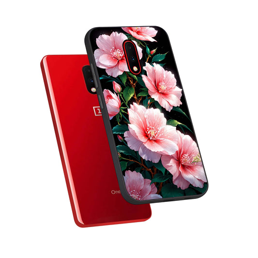 Peach Flower phone case For OnePlus 7 showing premium glass back cover with detailed artwork