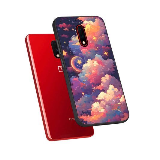 Starlit Dream Clouds phone case For OnePlus 7 showing premium glass back cover with detailed artwork