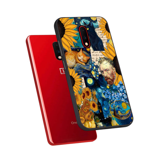 Sunflower Chic Mood Custom Name phone case For OnePlus 7 showing premium glass back cover with detailed artwork