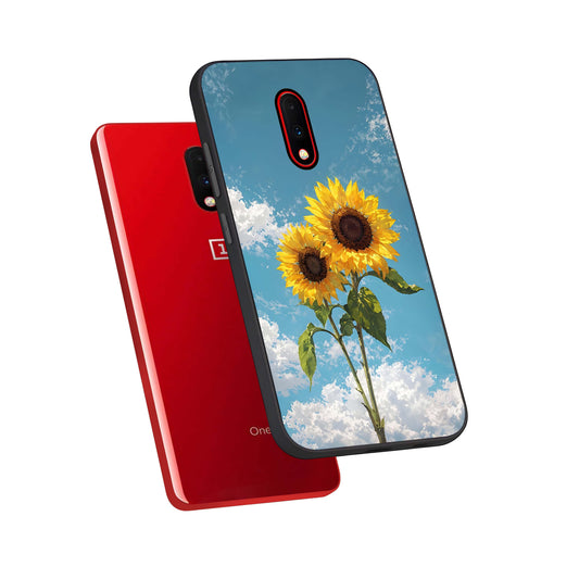 Sunlit Daisy Glow phone case For OnePlus 7 showing premium glass back cover with detailed artwork