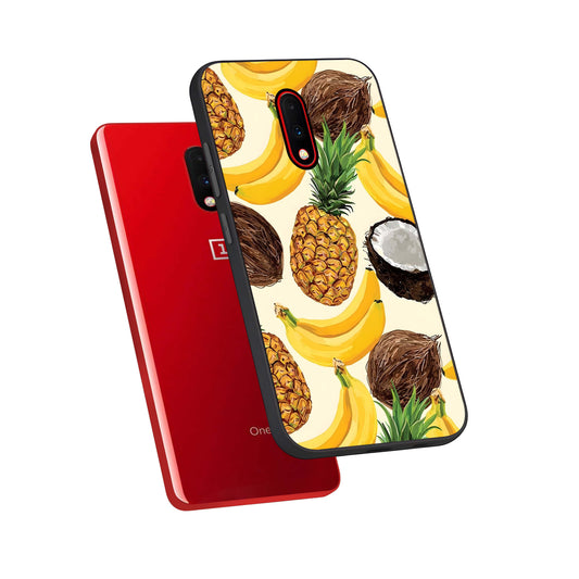 Tropical Fruit Mood phone case For OnePlus 7 showing premium glass back cover with detailed artwork