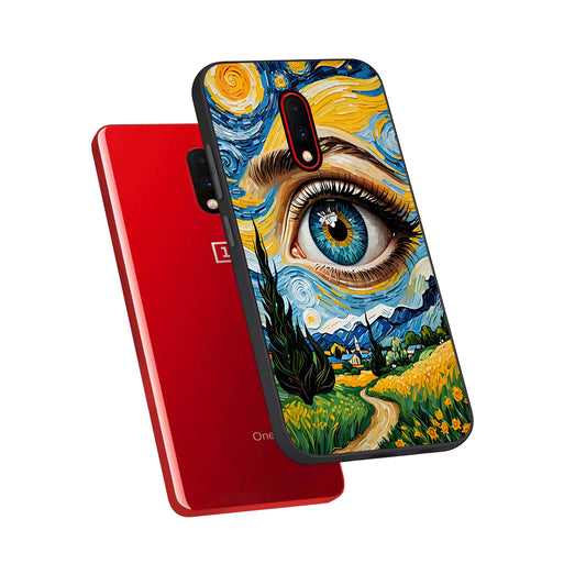 Van Gogh Eye phone case For OnePlus 7 showing premium glass back cover with detailed artwork