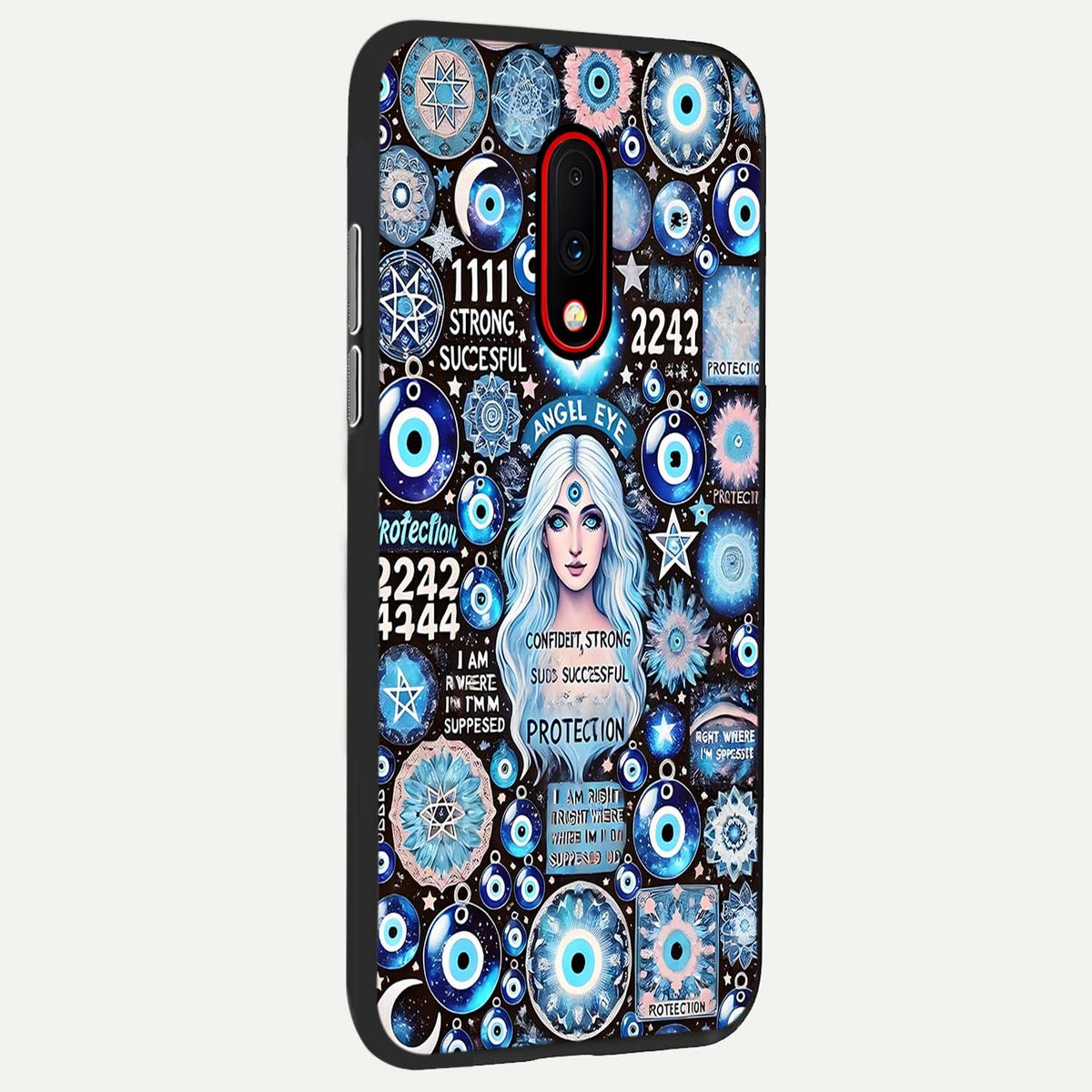 Angel Aura Shield back cover For OnePlus 7 slim fit glass case with vibrant aesthetic design