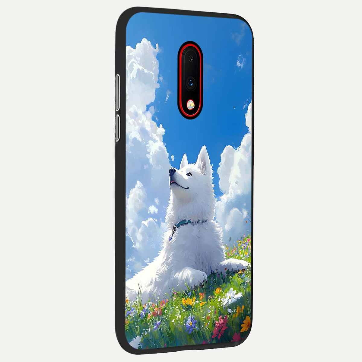 Blissful Cloud Pup back cover For OnePlus 7 slim fit glass case with vibrant aesthetic design