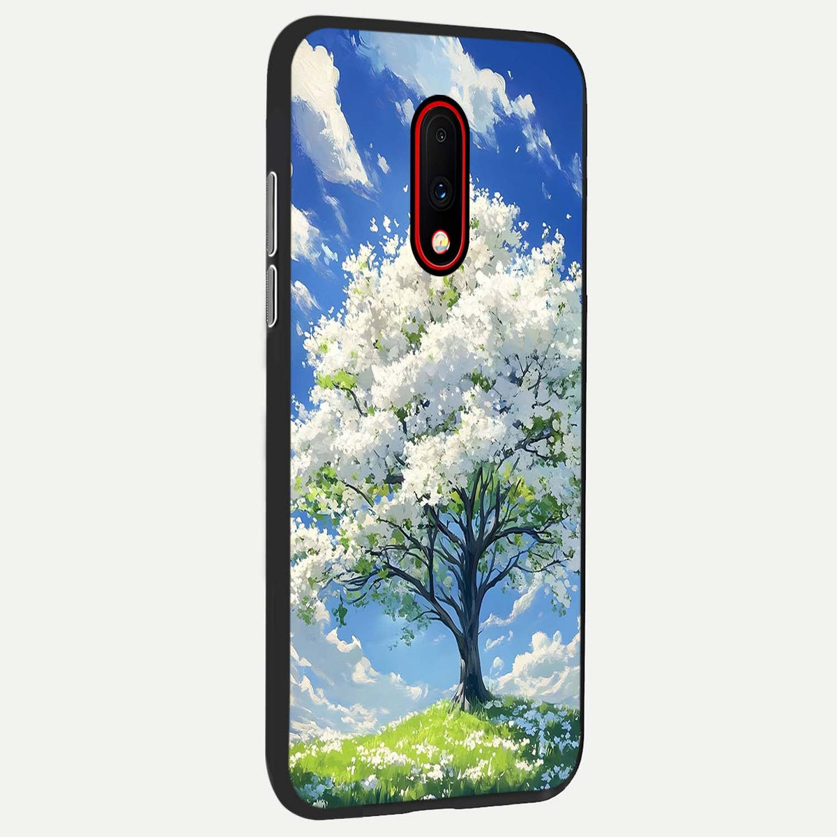 Blossom Sky Serenity back cover For OnePlus 7 slim fit glass case with vibrant aesthetic design