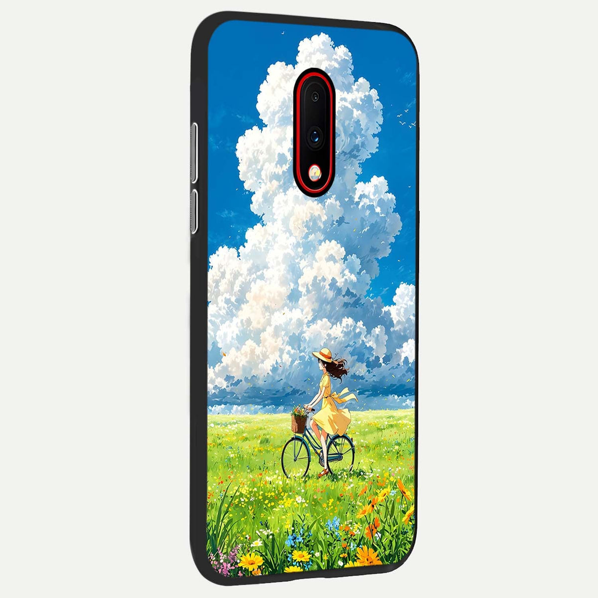 Breezy Meadow Ride back cover For OnePlus 7 slim fit glass case with vibrant aesthetic design